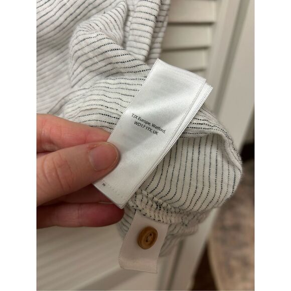 Catherine Malandrino 100% Linen Stripe Ruffle White Stripe Blouse, Sz Large + - Picture 5 of 8